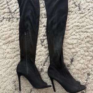 Elegant Black Peep-Toe Over-the-Knee Boots